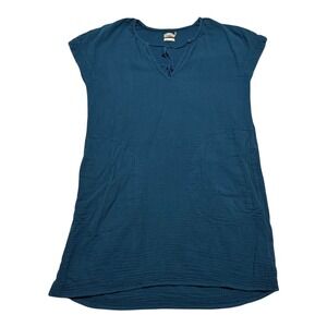Faherty Ninie Blue Organic Cotton‎ Sleeveless Dress Shirt Women's Small